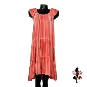 Raviya NEW Coral DipDye Tiered Midi Dress Small Lightweight Ruffle Summer Orange